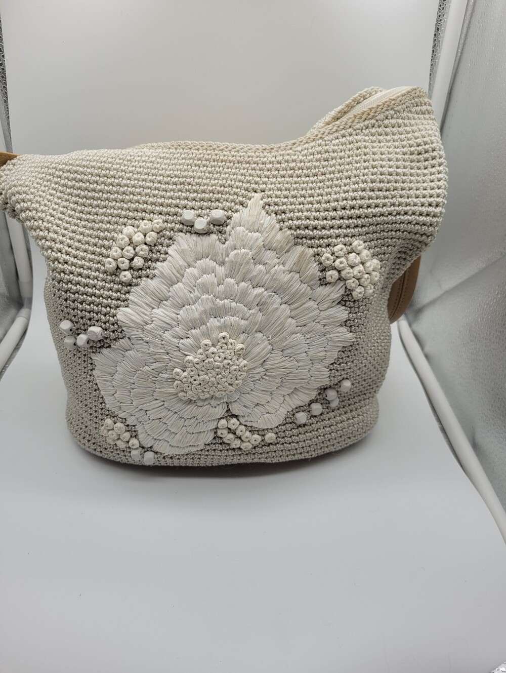 The Sak Lumi Crochet Convertible Crossbody Bag Cream Floral Bead Embroidered